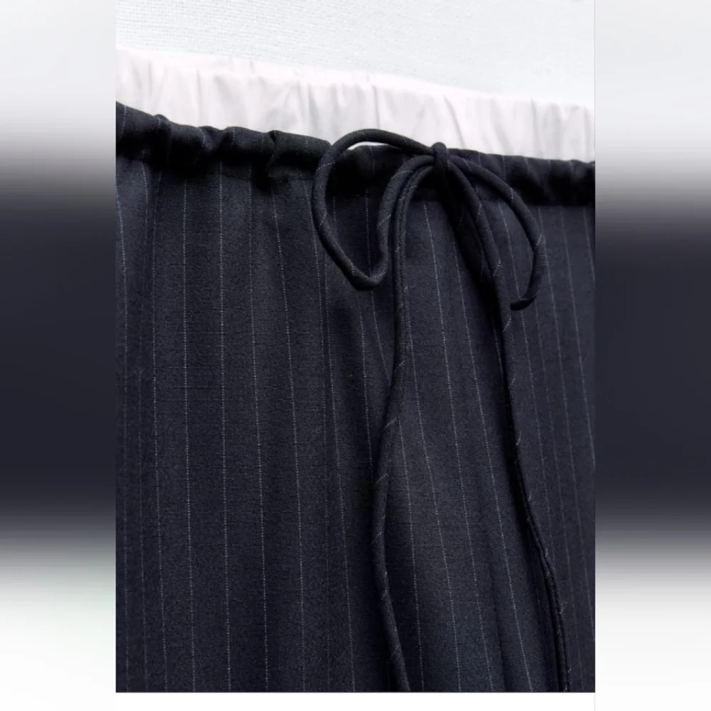 NWT Zara Navy Pinstripe Straight-Leg Pants - Picture 8 of 13